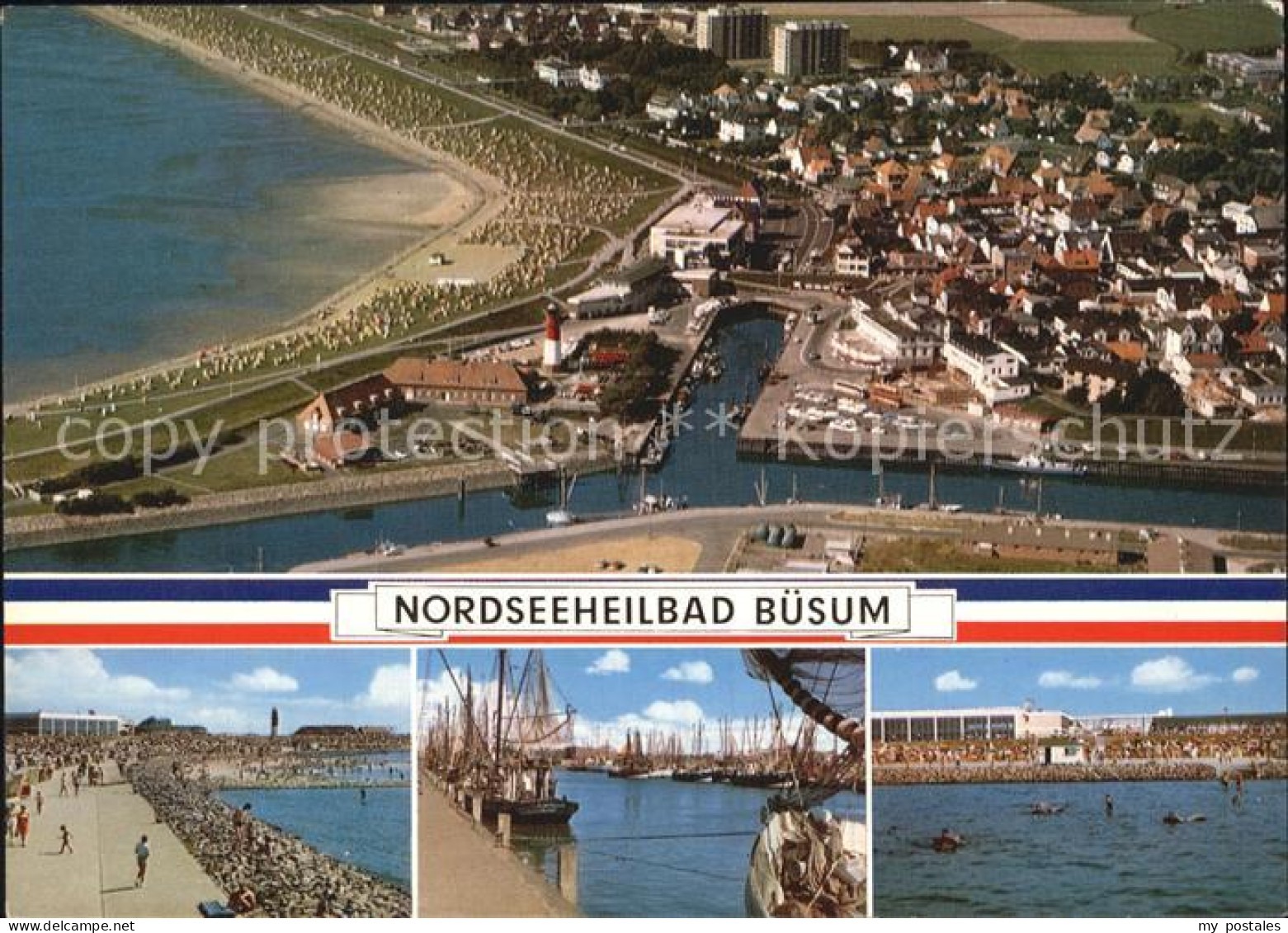 72512914 Buesum Nordseebad Fliegeraufnahme Promenade Fischereihafen Strand Buesu - Buesum