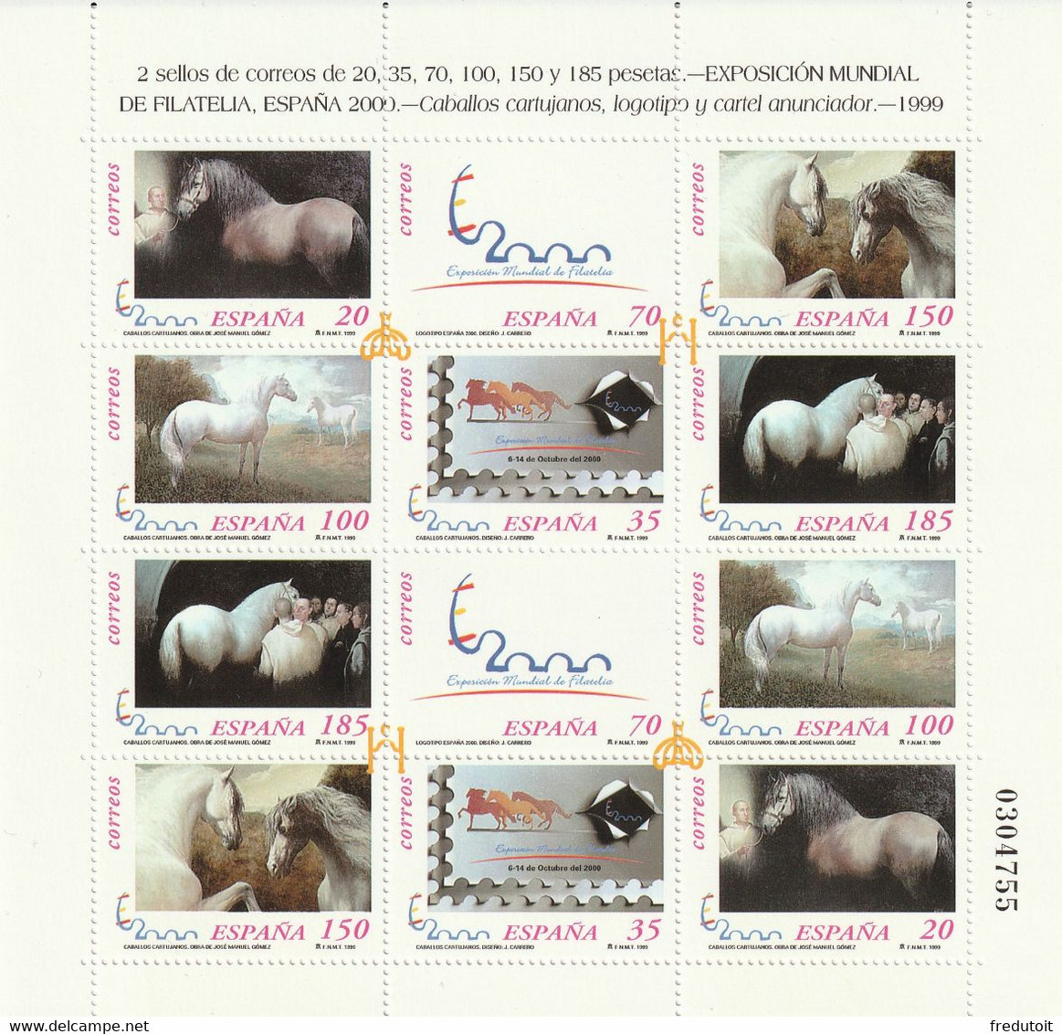 ESPAGNE - Feuille N°3246/51 ** (1999) Chevaux Andalous - Unused Stamps