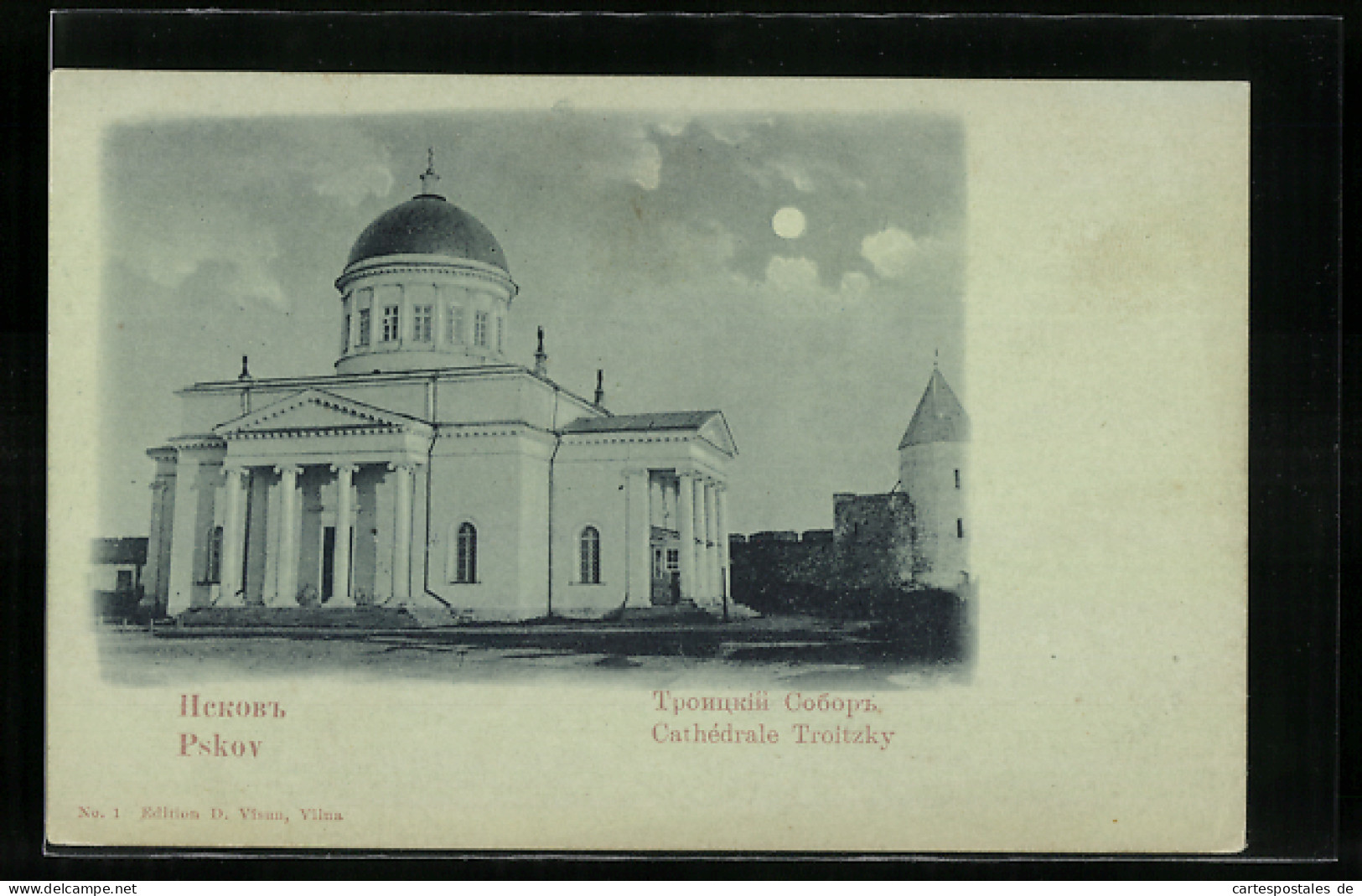 Mondschein-AK Pskov, Cathedrale Troitzky  - Russia