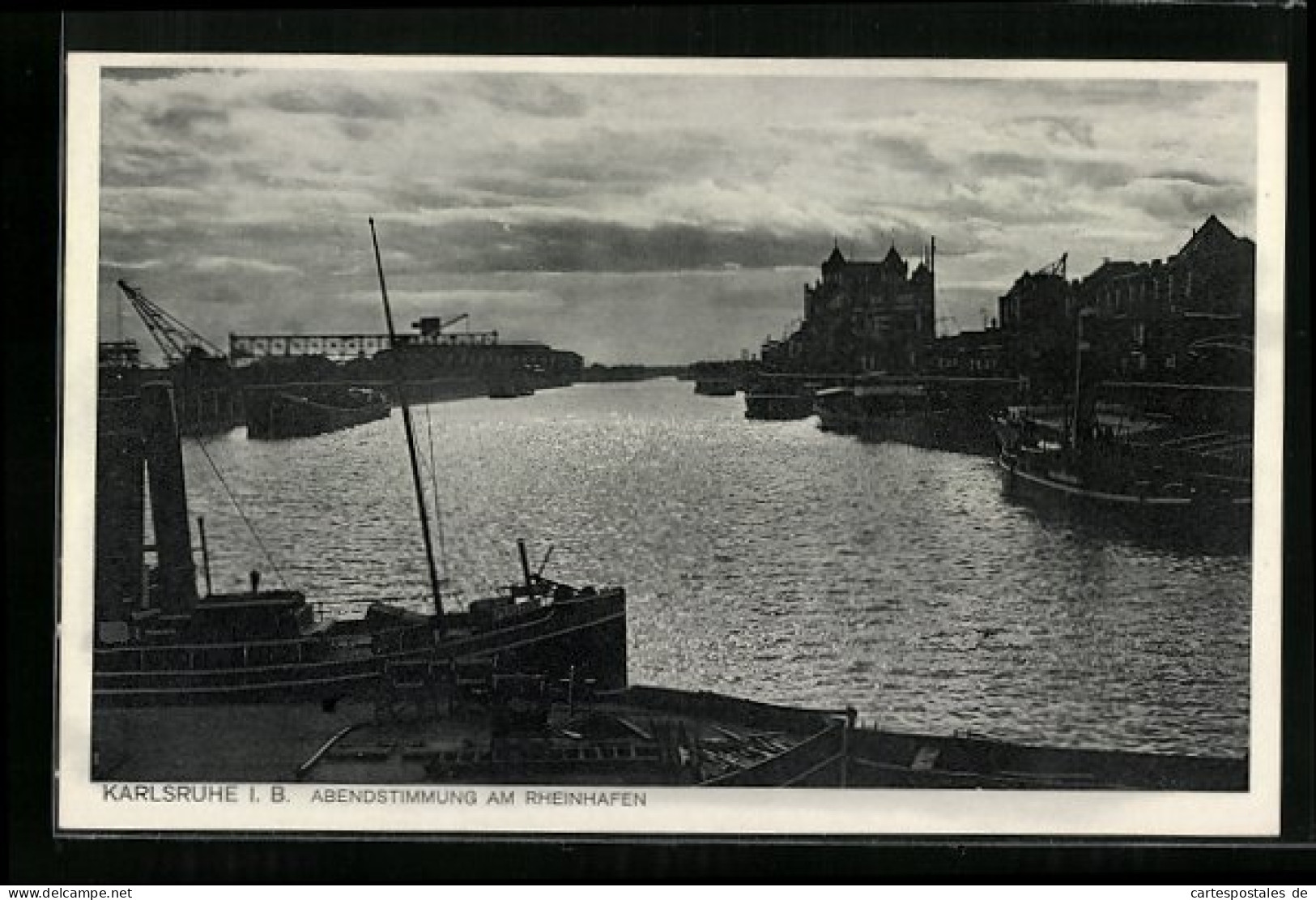 AK Karlsruhe I. B., Abendstimmung Am Rheinhafen  - Autres & Non Classés