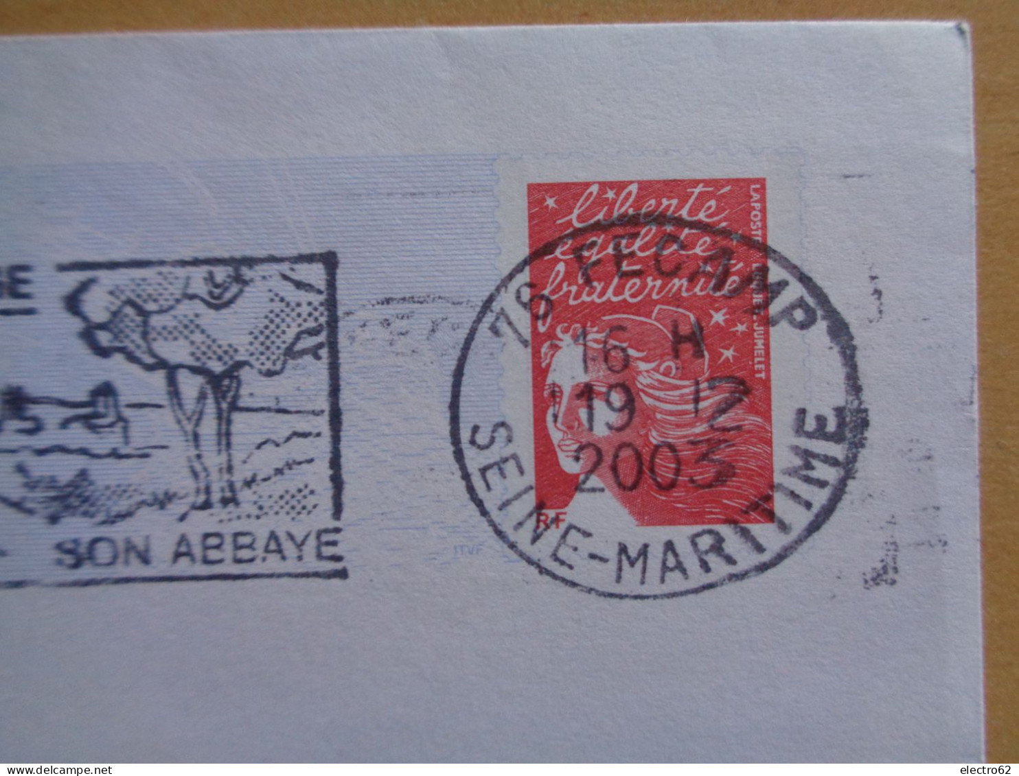 France Flamme Fecamp Sur PAP Marianne De Luquet 76 Seine Maritime FECAMP Son Abbaye Son Port Sa Plage 19-12-2003 - Mechanical Postmarks (Advertisement)