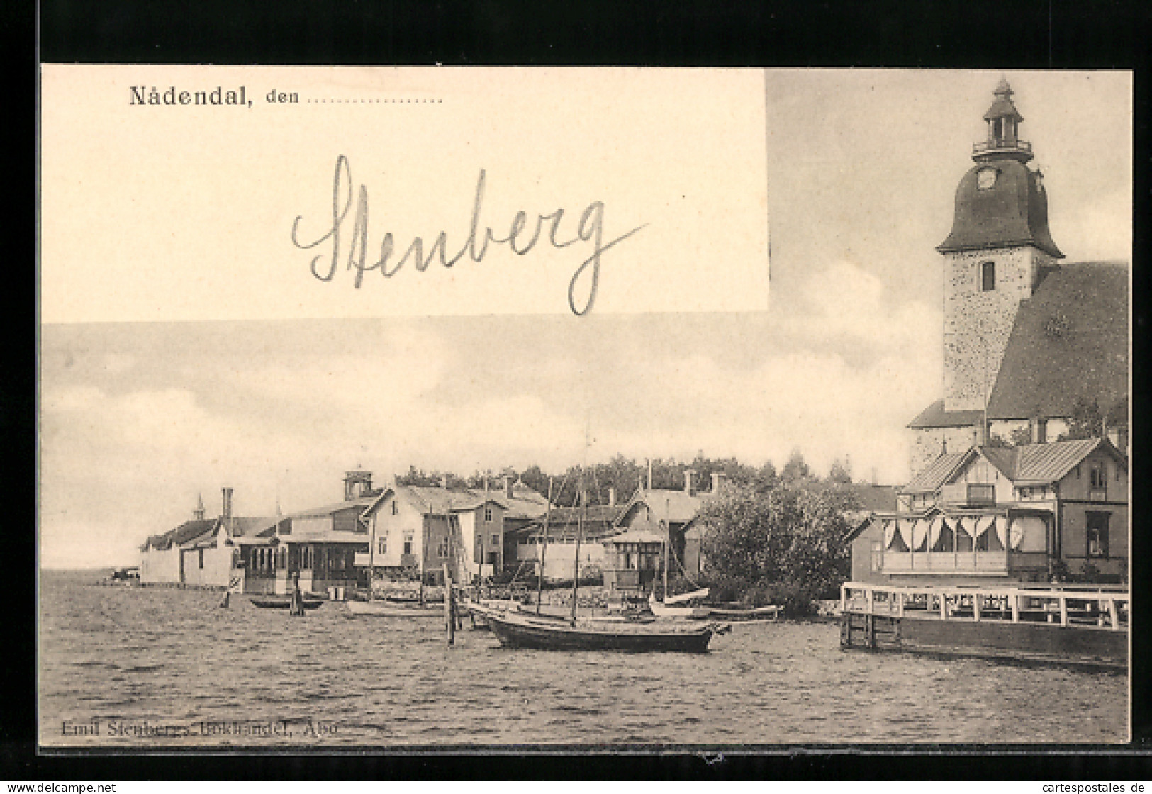 AK Nadendal, Ortspanorama Mit Kirche, Vom Wasser Gesehen  - Finland