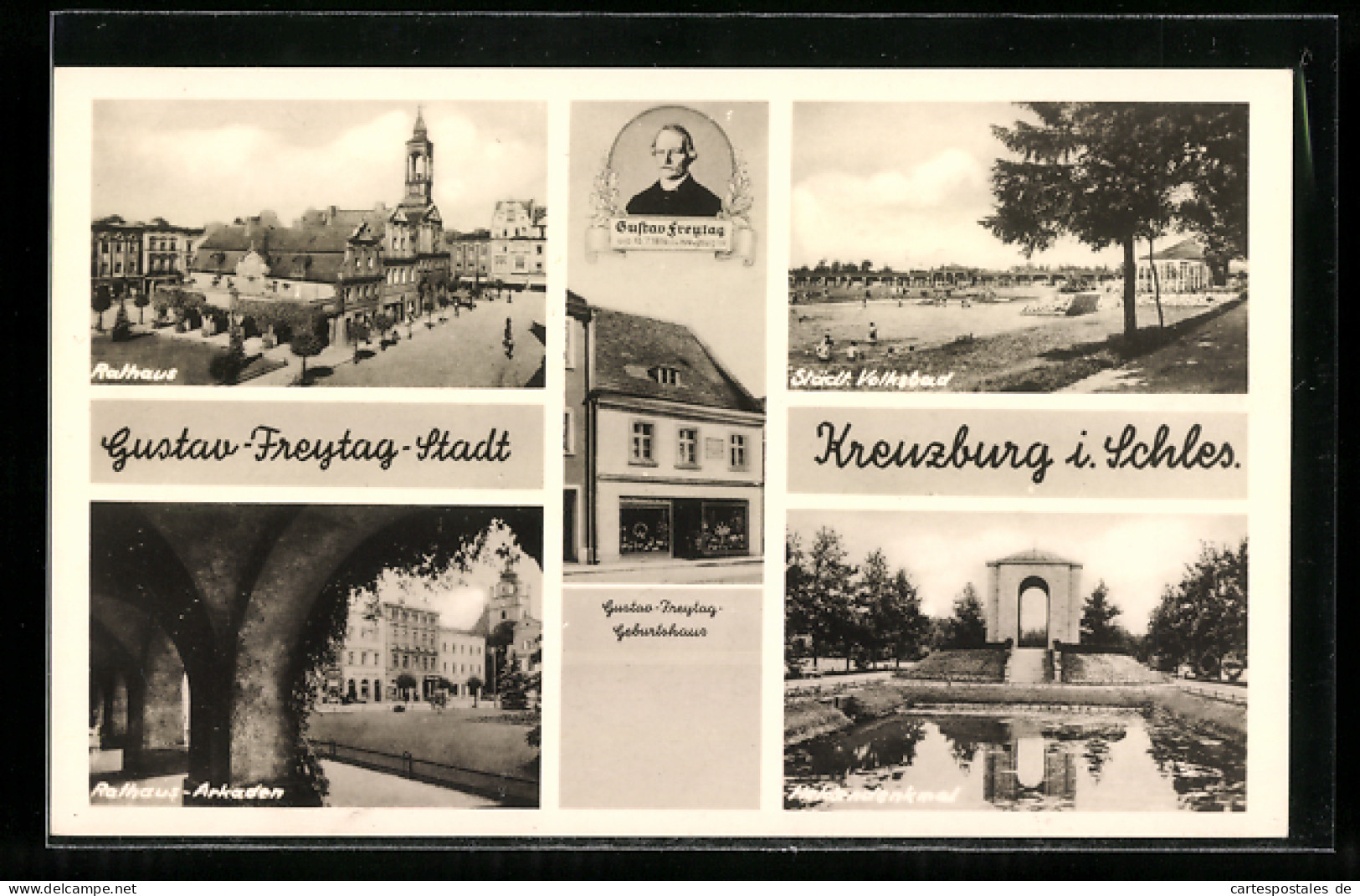 AK Kreuzburg, Rathaus, Rathaus-Arkaden Und Heldendenkmal  - Schlesien