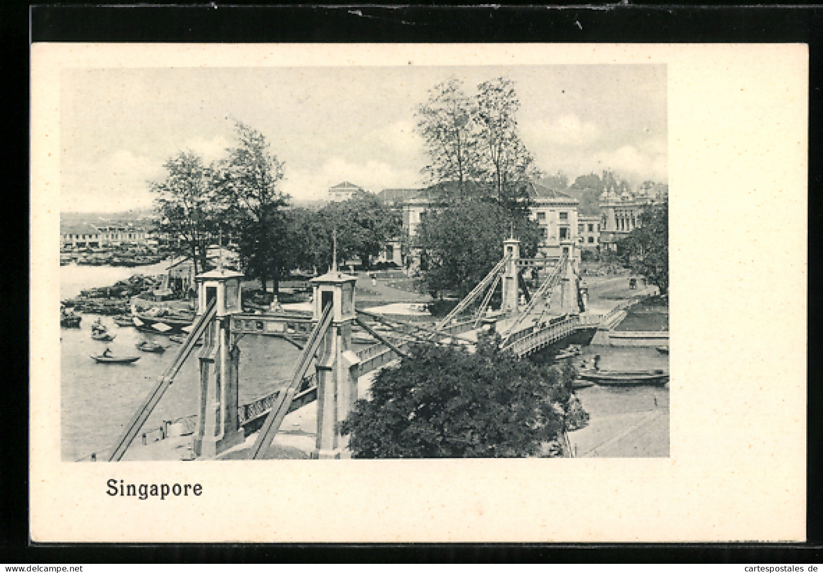 AK Singapur, Brücke Mit Uferblick Aus Der Vogelschau  - Singapour