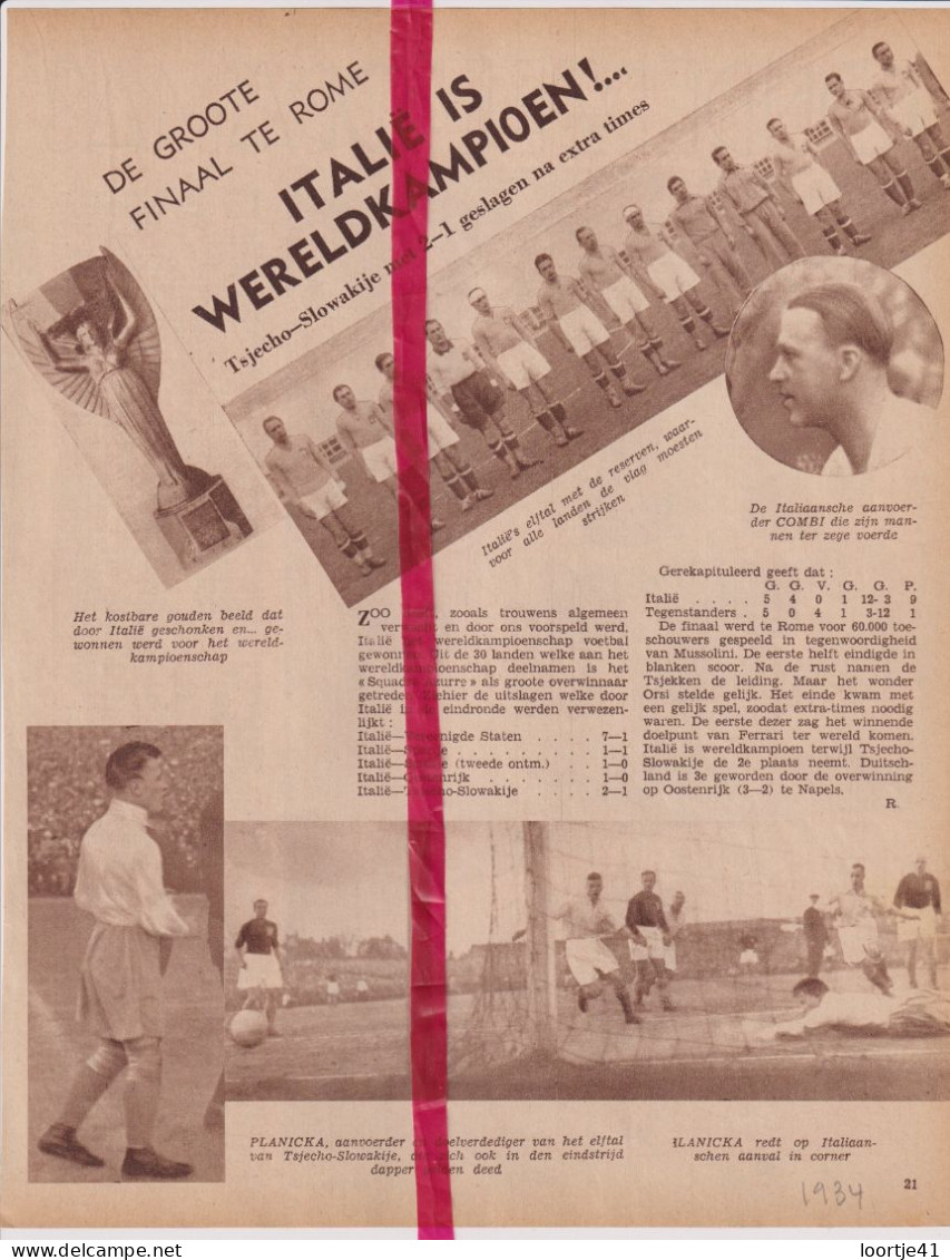 Voetbal , Italië Is Wereldkampioen - Orig. Knipsel Coupure Tijdschrift Magazine - 1934 - Non Classés