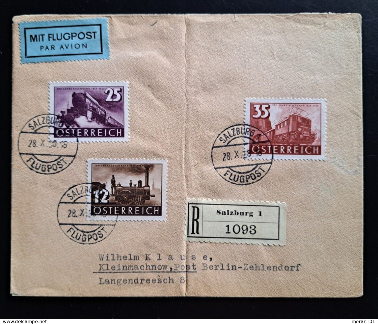Luftpost Reko-Brief Salzburg 28.X.38 Nach Berlin Mi 646-48, Ostmarkverwendung - Briefe U. Dokumente