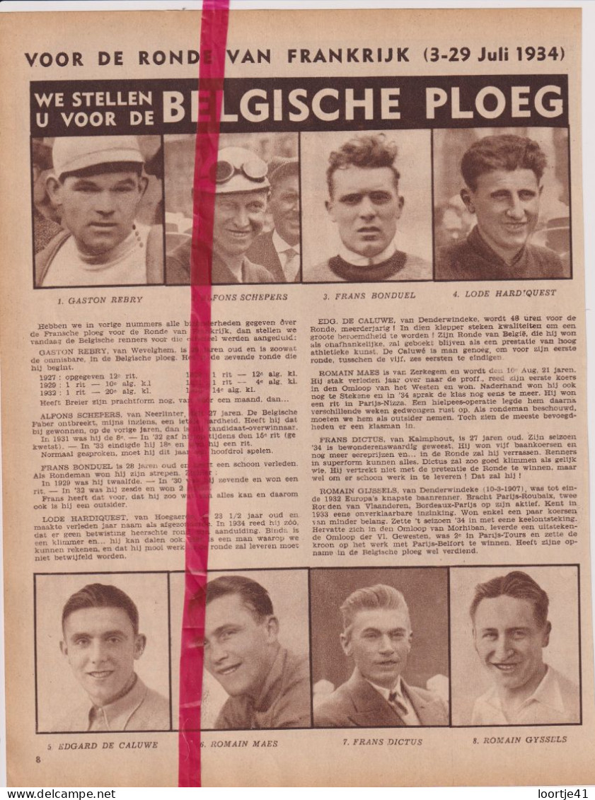 Wielrennen - Belgische Ploeg Voor De Ronde Van Frankrijk - Orig. Knipsel Coupure Tijdschrift Magazine - 1934 - Unclassified