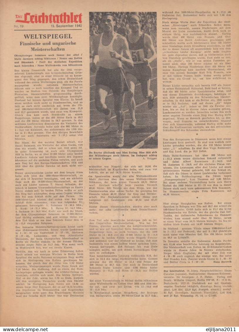 Germany, Reich 1942 Berlin, Der Leichtathleten ⁕ Leichtathlet 40 Pf. No.19 ⁕ Zeitschrift 6 Blatt (12 Seiten) / Magazine - Sport