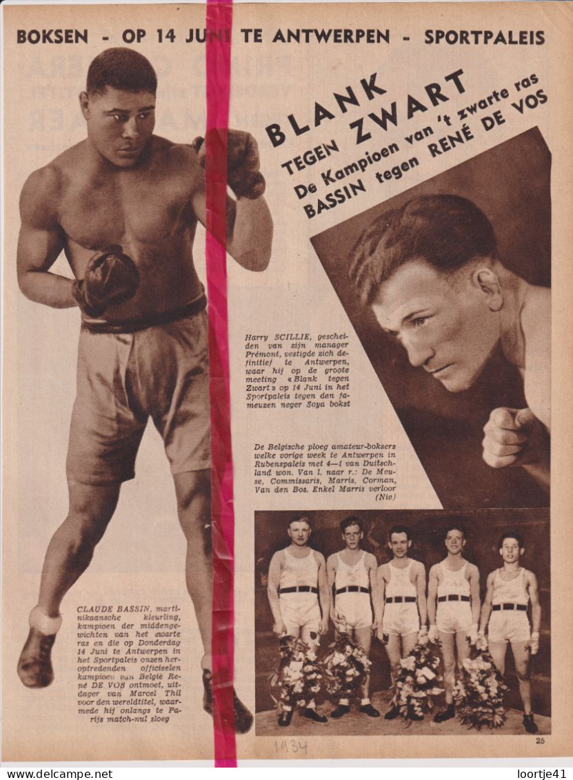 Antwerpen - Boksen Sportpaleis Claude Bassin, Harry Scillie - Orig. Knipsel Coupure Tijdschrift Magazine - 1934 - Unclassified