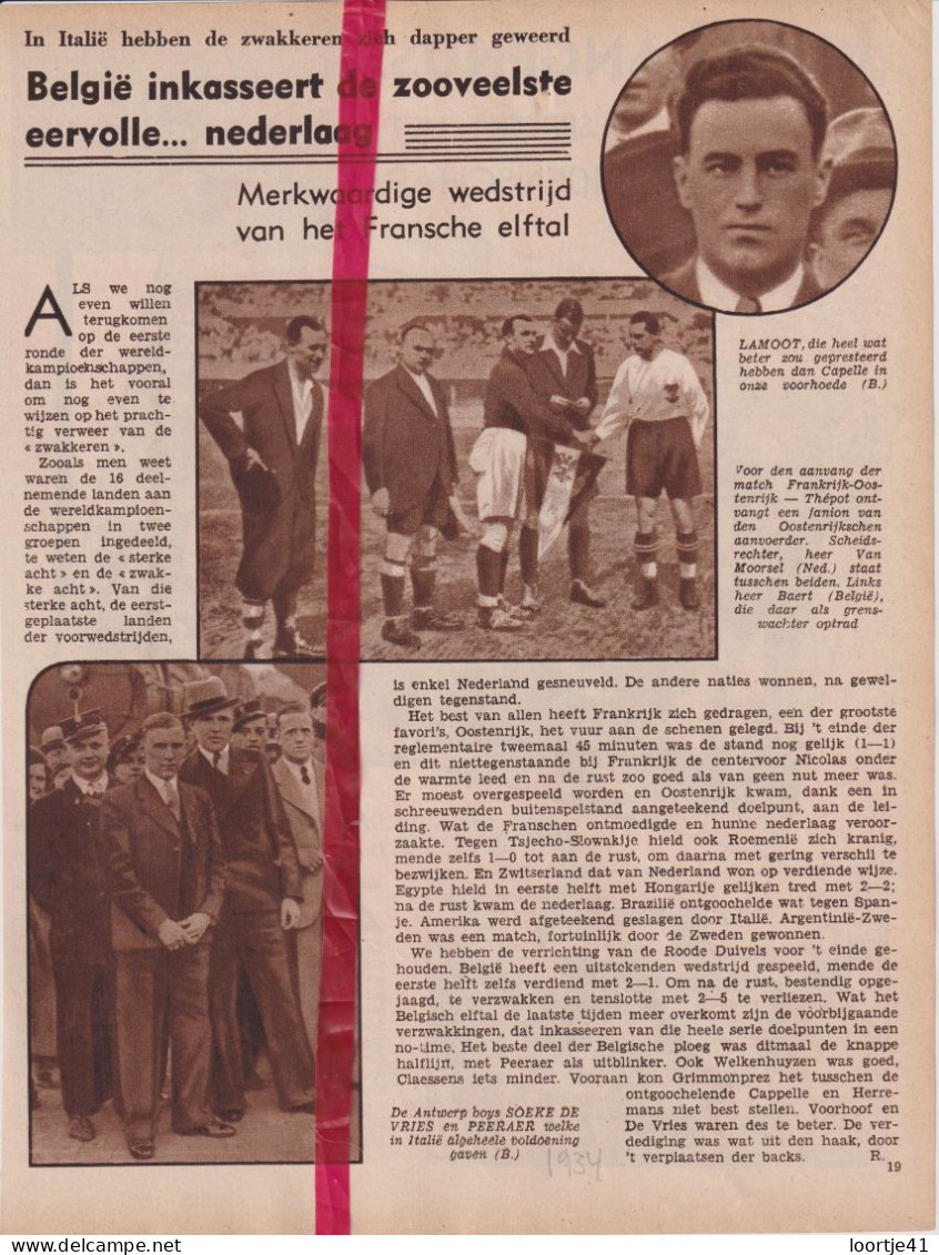 Voetbal Interland Rode Duivels X Frankrijk - Orig. Knipsel Coupure Tijdschrift Magazine - 1934 - Zonder Classificatie