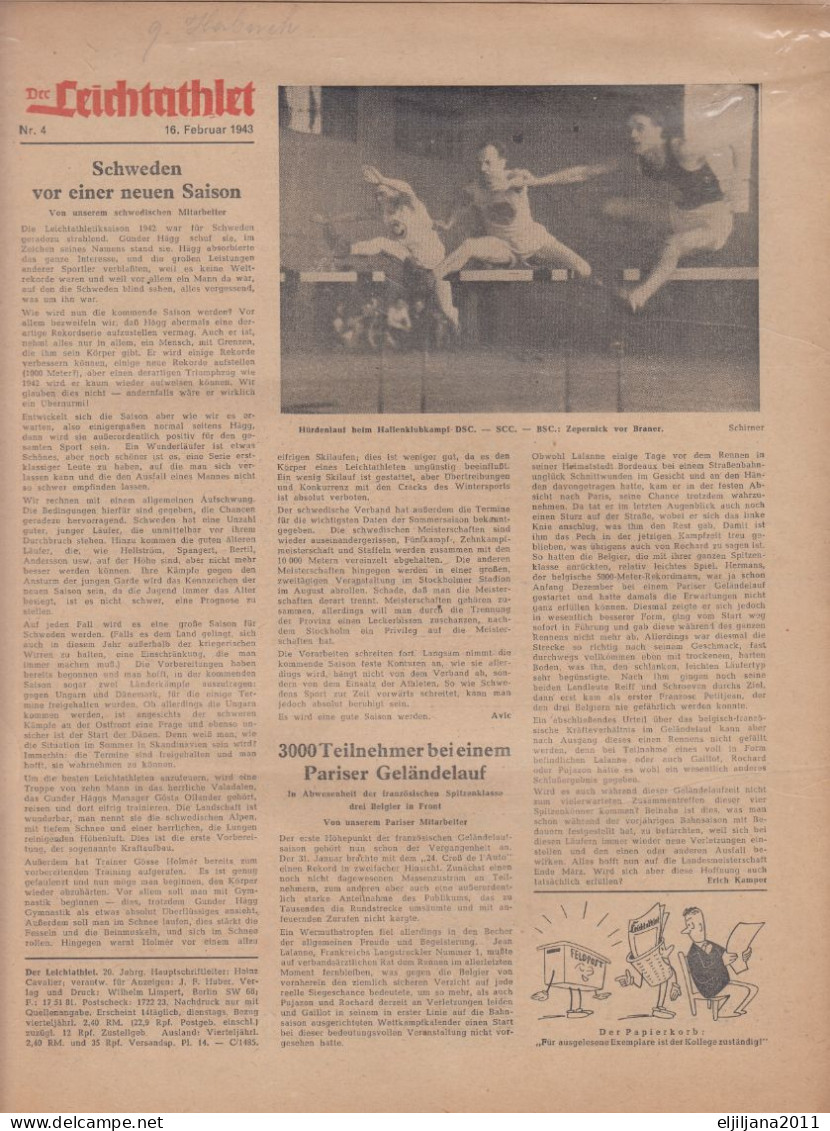 Germany, Reich 1943 Berlin, Der Leichtathleten ⁕ Leichtathlet 40 Pf. No.4 ⁕ Zeitschrift 6 Blatt (12 Seiten) / Magazine - Sports