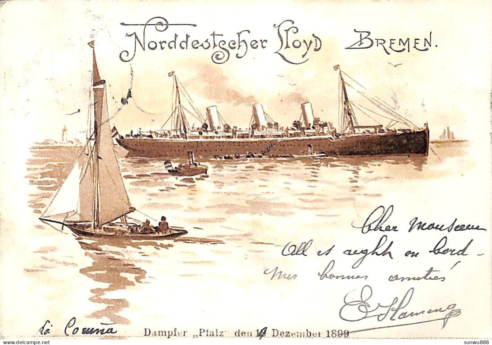 Norddestesgeher Lloyd Bremen - Dampfer 1899 (Deutsche Seepost 1899) - Bremerhaven