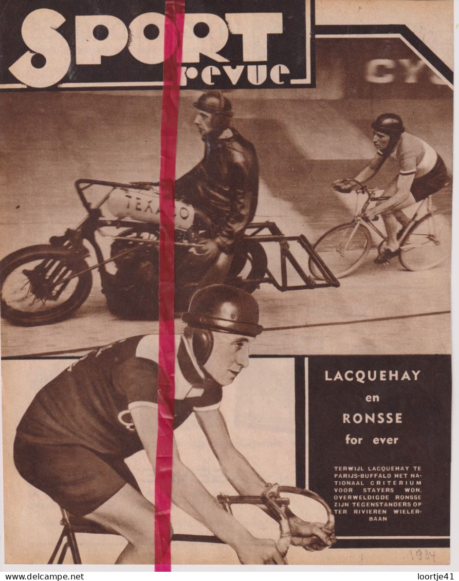 Wielrennen - Renners Coureurs Lacquehay & Ronsse - Orig. Knipsel Coupure Tijdschrift Magazine - 1934 - Non Classés