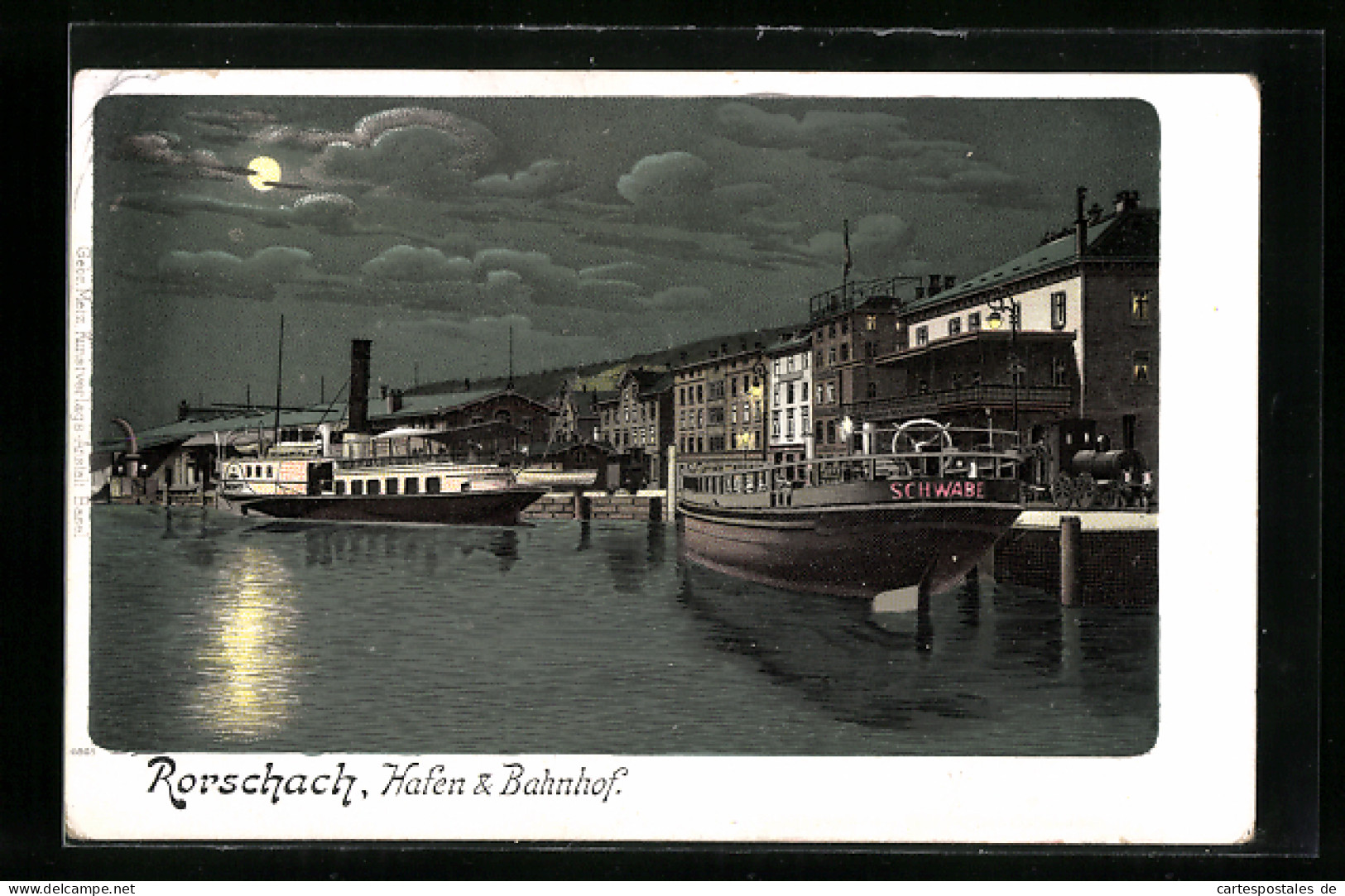 Mondschein-Lithographie Rorschach, Hafen Und Bahnhof  - Rorschach