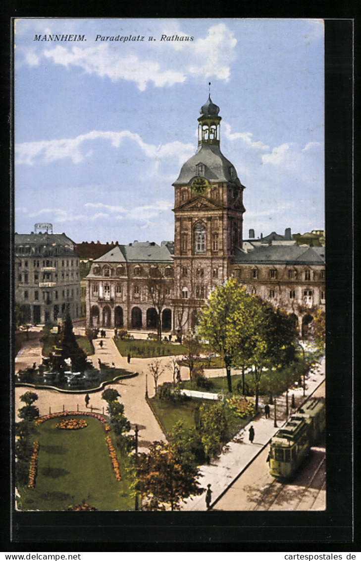 AK Mannheim, Paradeplatz Und Rathaus Mit Strassenbahn  - Tramways