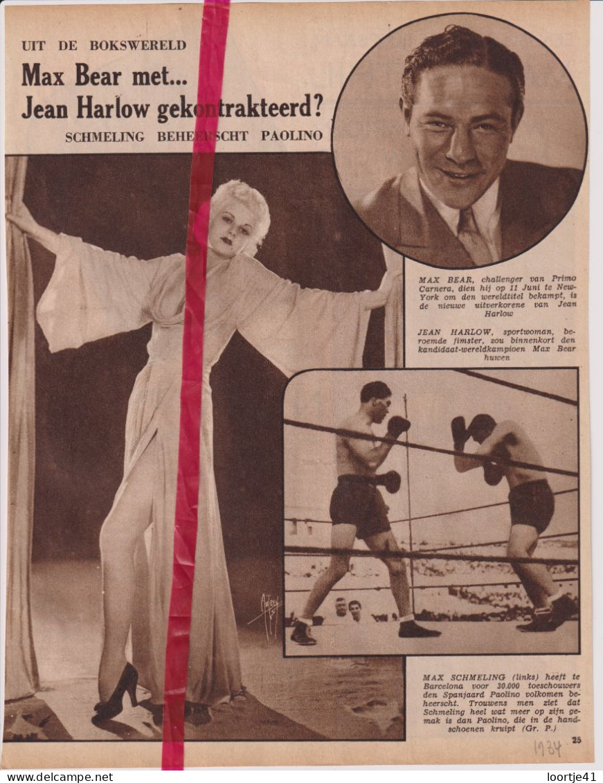 Boksen - Max Bear X Jean Harlow, Max Schmeling - Orig. Knipsel Coupure Tijdschrift Magazine - 1934 - Unclassified