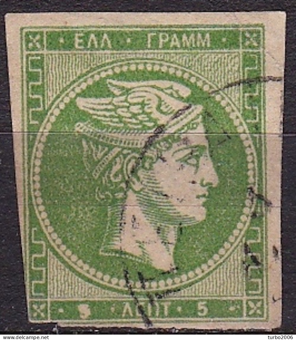 GREECE Closed 5 On 1880-86 Large Hermes Head Athens Issue On Cream Paper 5 L Green Vl. 69 - Used Stamps