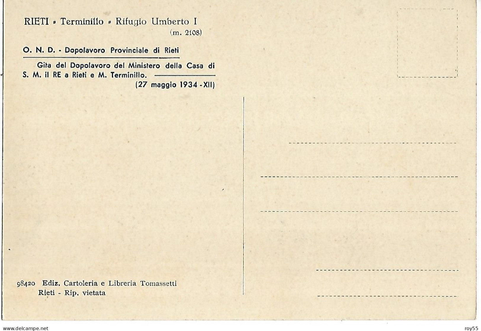 Lazio-rieti-micigliano Rifugio Umberto I Terminillo 1934 O.n.d. (v.retro) - Other & Unclassified