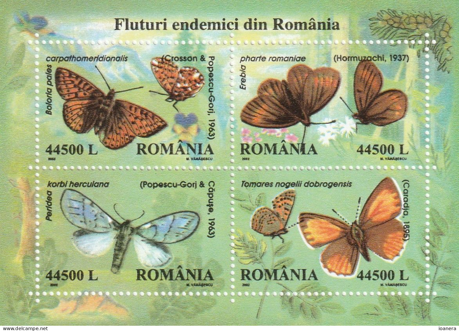 Romania 2002 - Butterflies , Souvenir Sheet ,  MNH ,Mi.Bl.322 - Unused Stamps