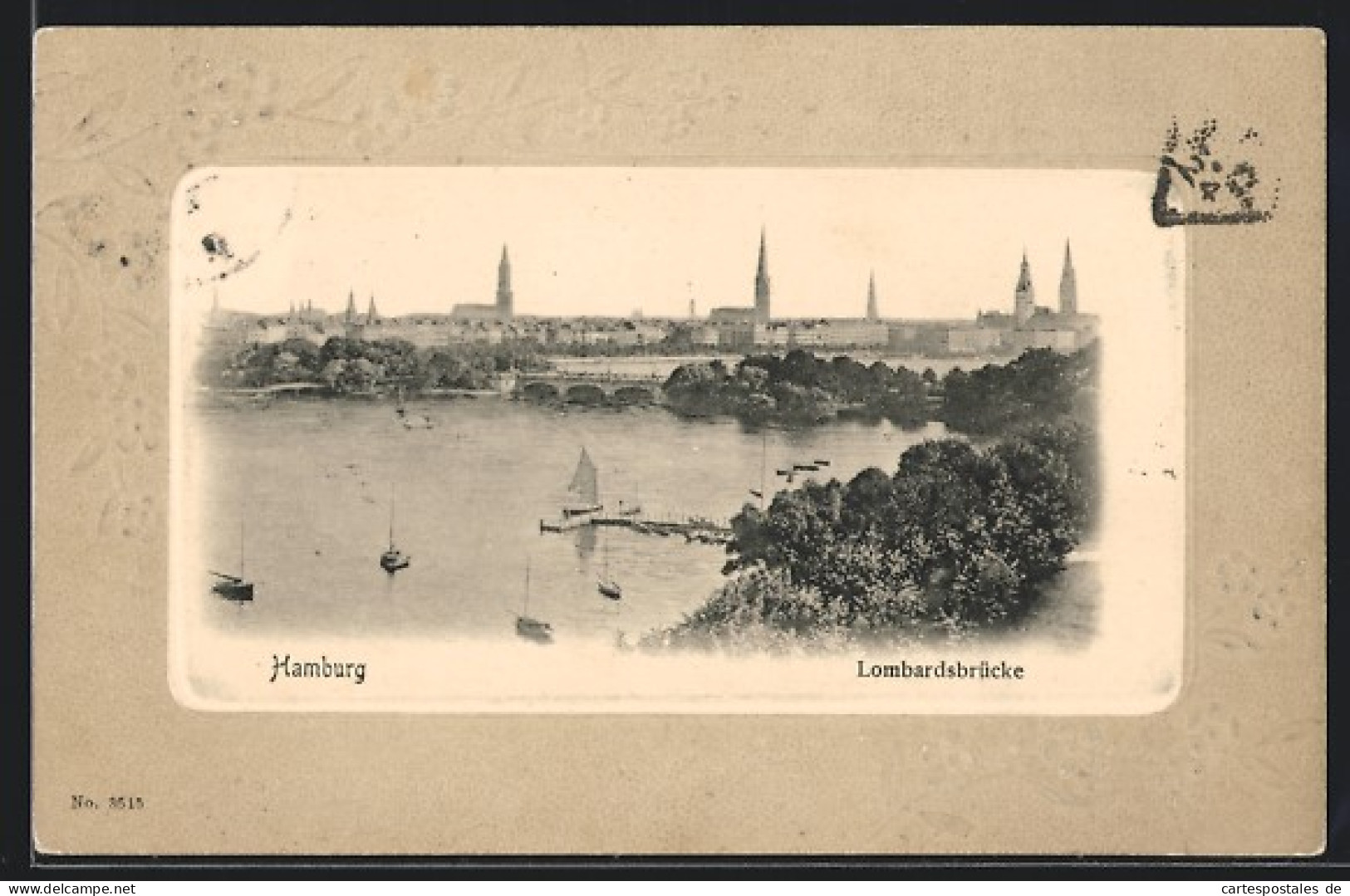 Präge-AK Hamburg-Neustadt, Lombardsbrücke Mit Panorama Der Stadt, Blumen-Ornament  - Mitte