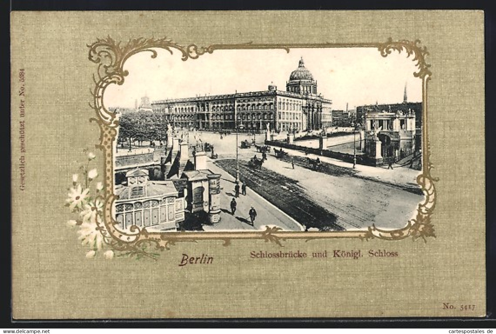 Passepartout-AK Berlin, Schlossbrücke Und Schloss Aus Der Vogelschau, Blumen-Ornament  - Mitte