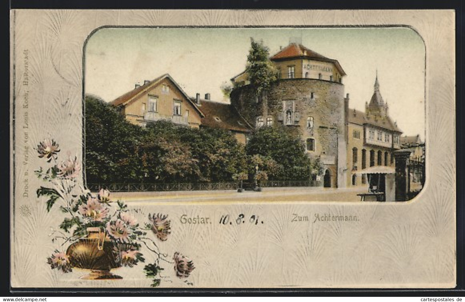 Passepartout-Lithographie Goslar, Hotel Zum Achtermann, Blumen  - Goslar