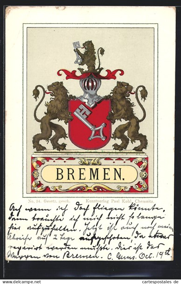 Lithographie Wappen Des Fr. St. Bremen  - Genealogy