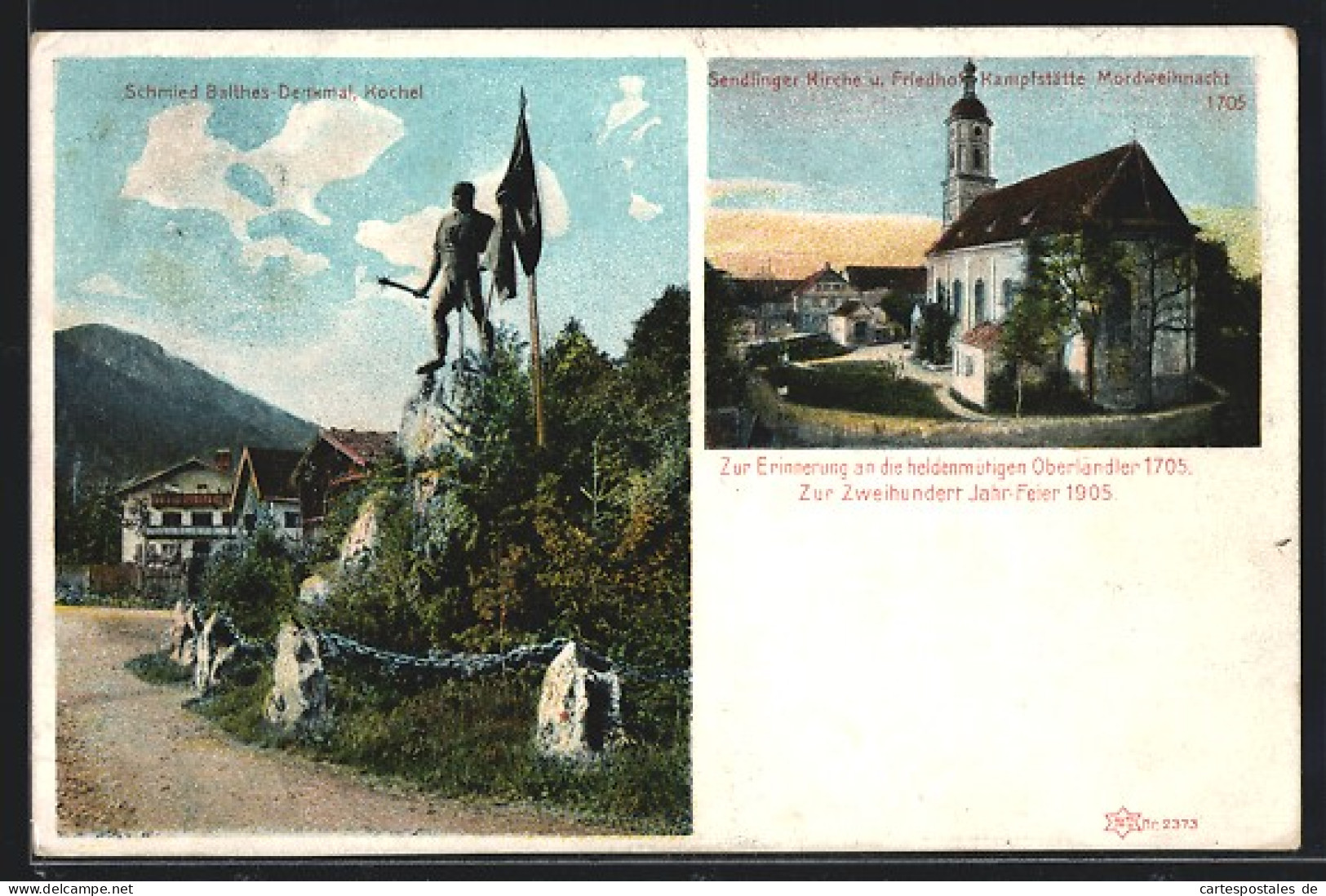 AK München-Sendling, Zweihunder Jahrfeier 1905, Schmied Balthes-Denkmal Am Kochel, Sendlinger Kirche  - Muenchen