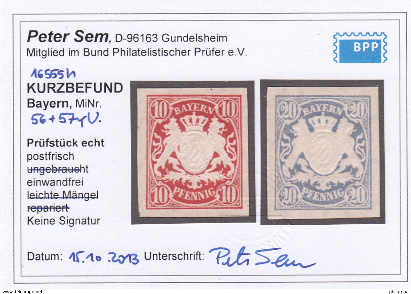 Bayern: MiNr. 56 Und 57 YU, ** BPP Befund - Mint