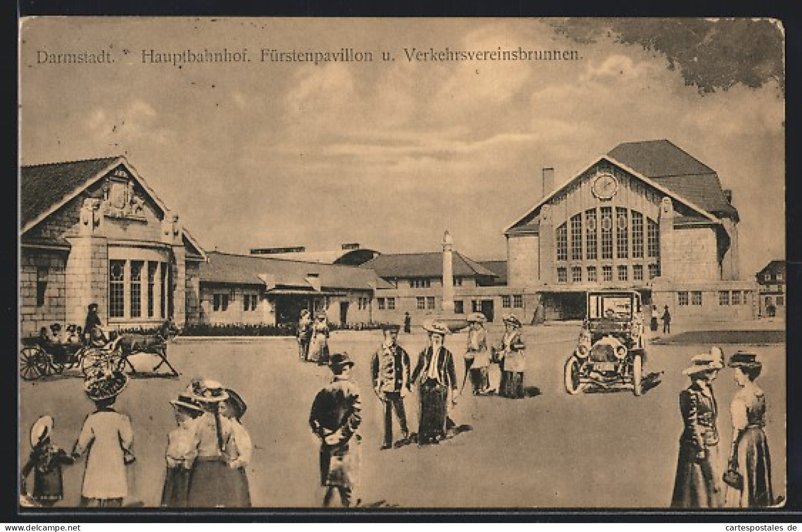 AK Darmstadt, Hauptbahnhof, Fürstenpavillon Und Verkehrsvereinsbrunnen  - Darmstadt