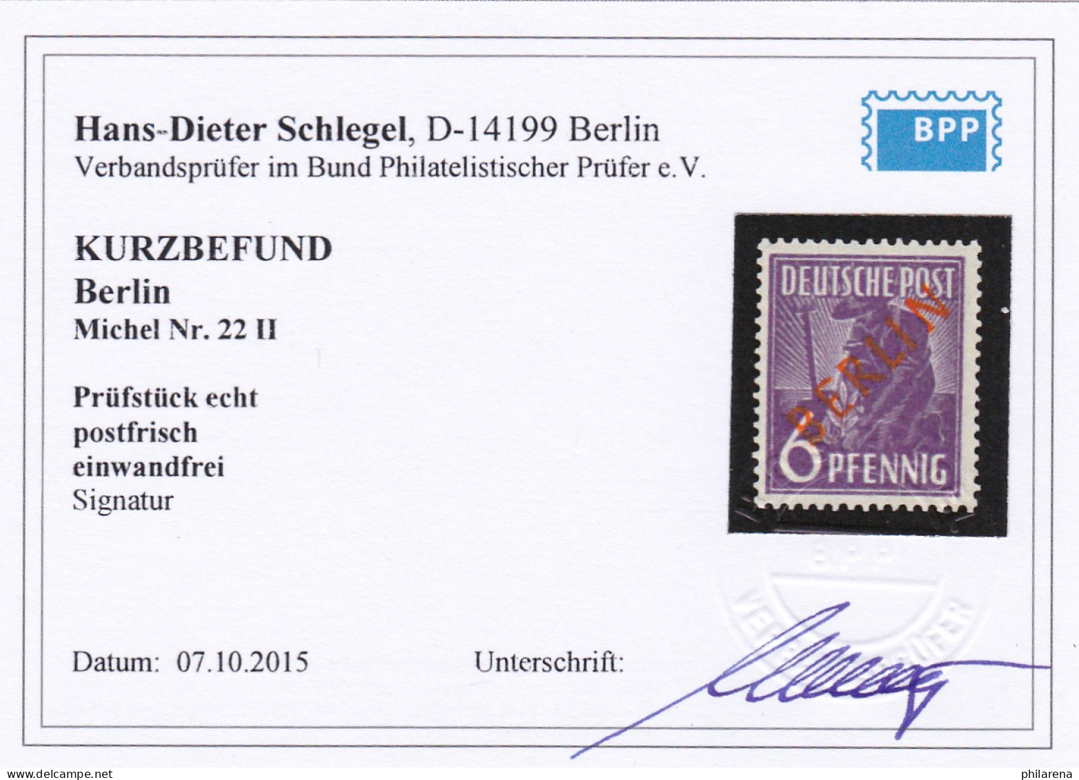 Berlin: MiNr. 22 II, **, BPP Befund - Unused Stamps