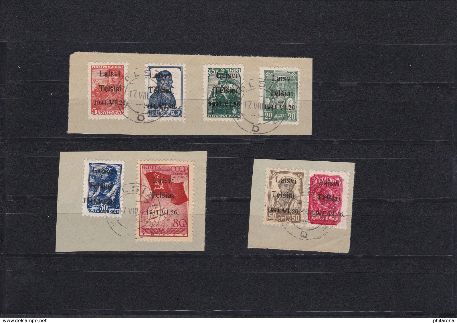 Bes. II. WK: Litauen Telschen: MiNr. 1-8, Briefstück, Signiert - Occupation 1938-45