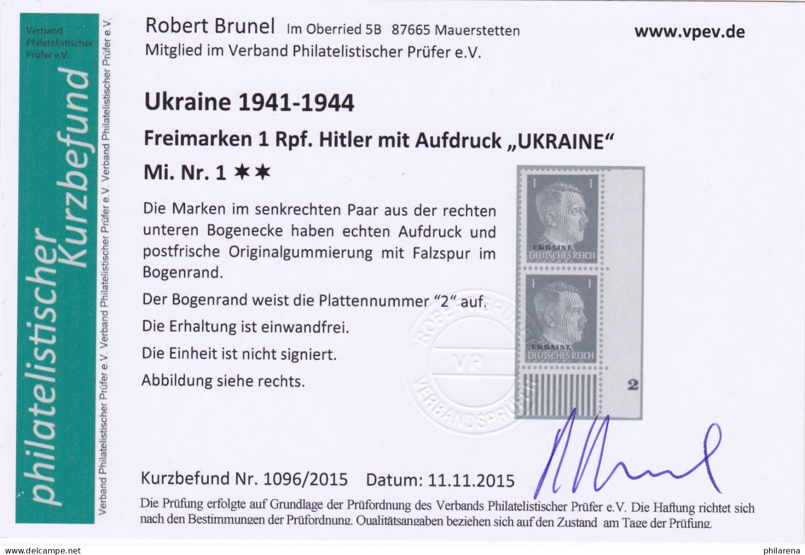 Ukraine: MiNr. 1 Und 3, Postfrisch Je Mit Plattennummer - Occupation 1938-45