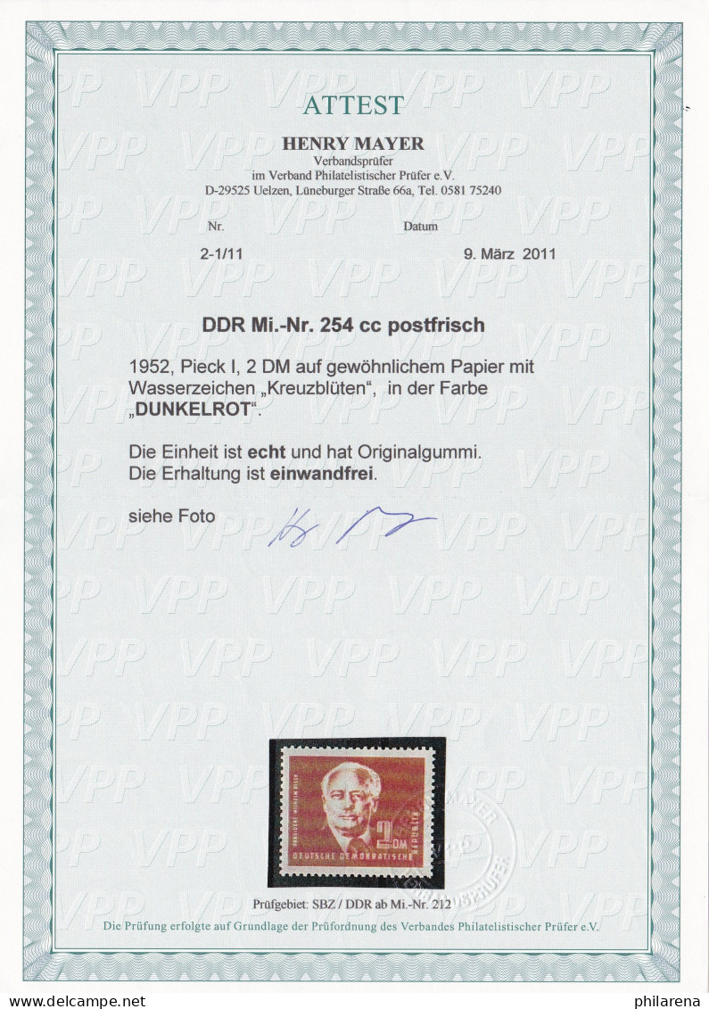 DDR: MiNr. 254 C, Postfrisch, Dunkelrot, Pieck I, 1952 - Variétés Et Curiosités