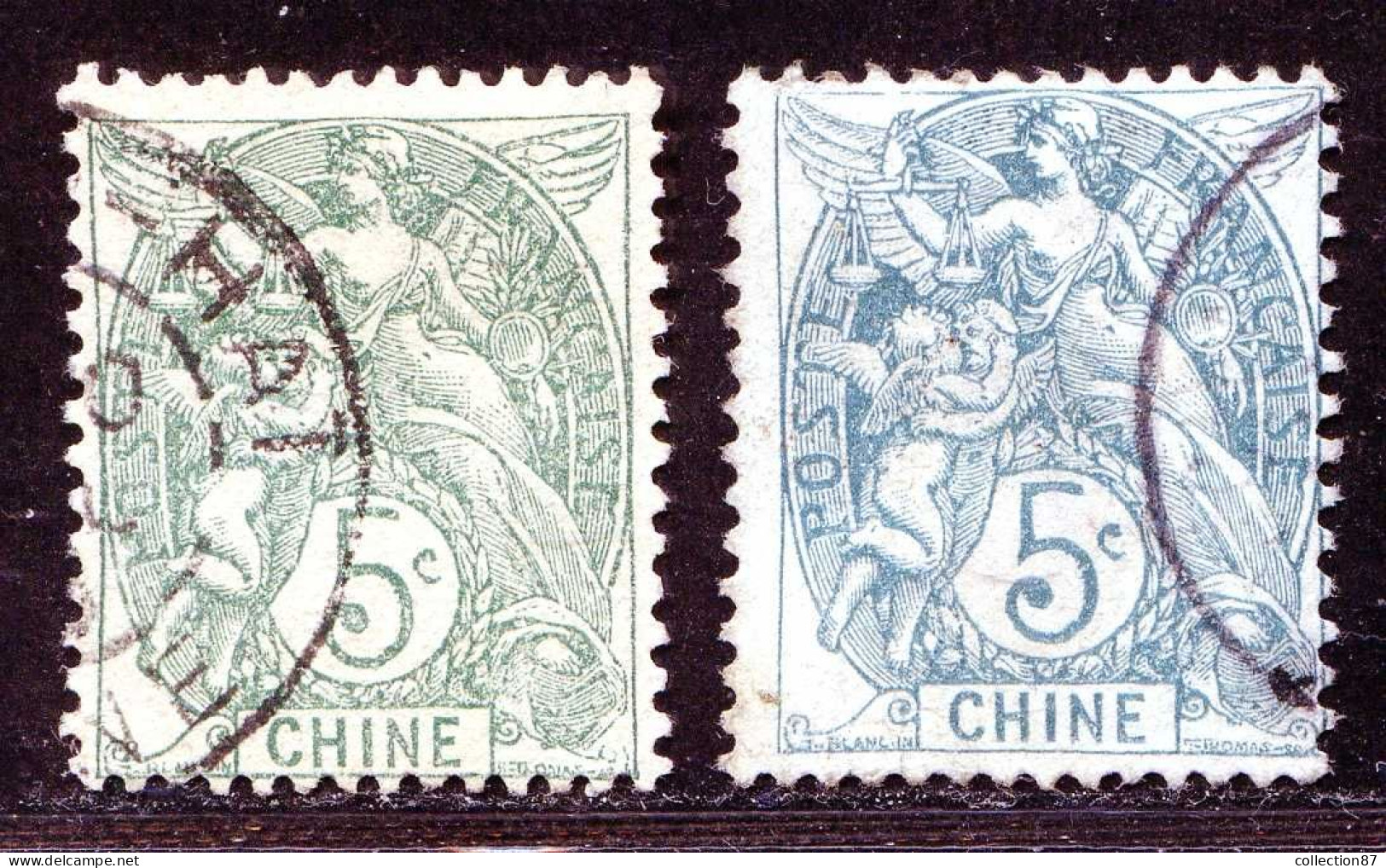 REF090 > CHINE < Yv N° 23 X 2 Teintes > Vert Jaune Et Vert Bleu Ø < Oblitéré - Used Ø -- - Used Stamps