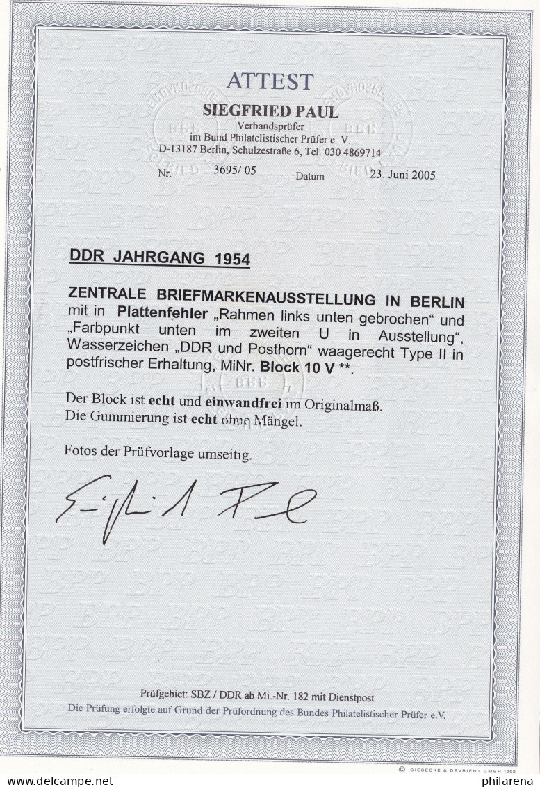 DDR: MiNr. Block 10 V, Postfrisch, BPP Foto Attest - Ongebruikt