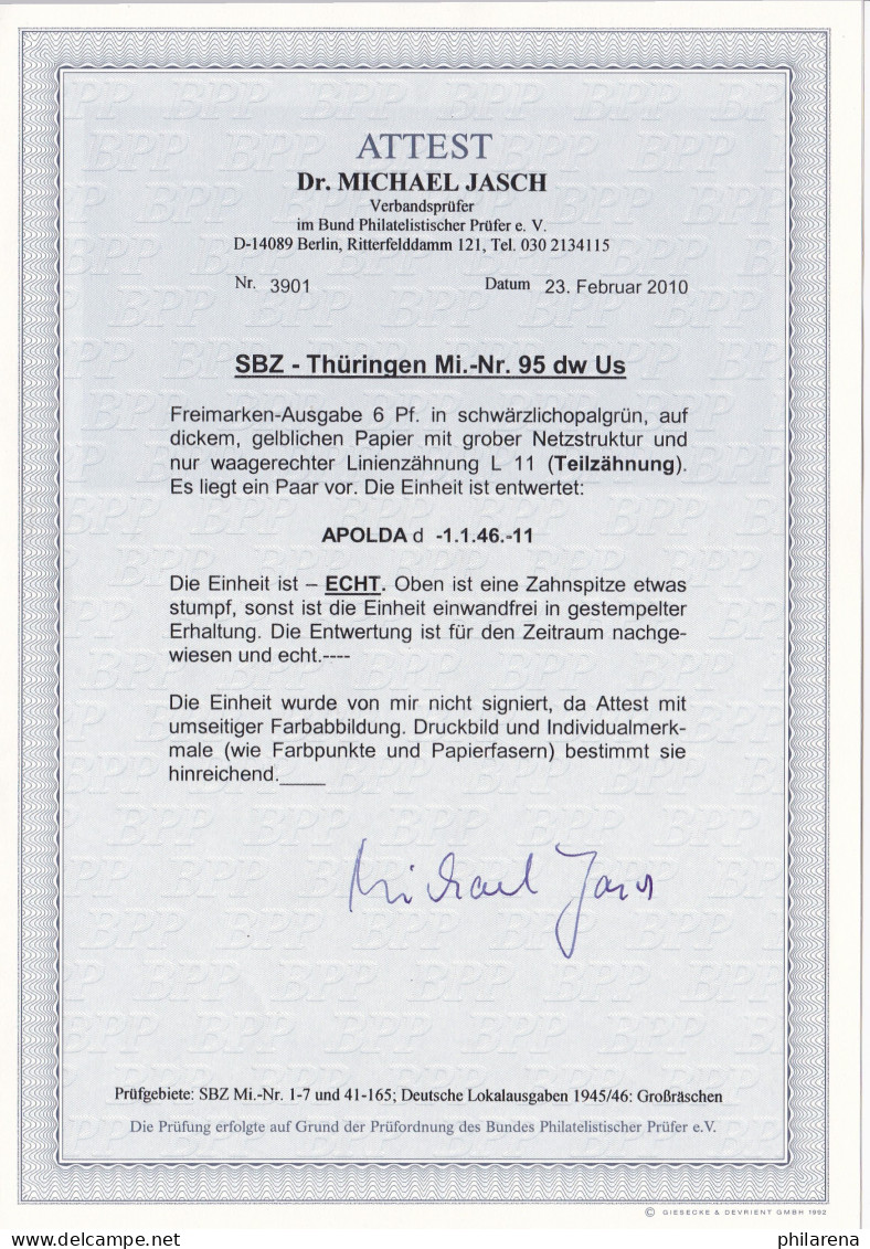 SBZ Thüringen: MiNr. 95 Dw Us, Gestempelt, BPP Fotoattest - Oblitérés