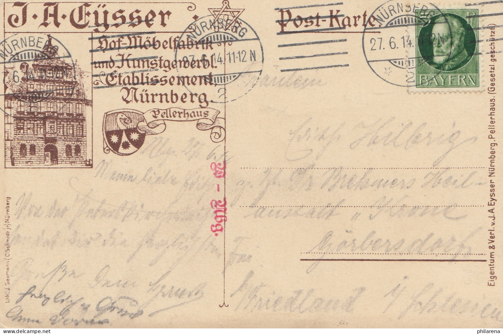 Ansichtskarte Dürer, Möbelfabrik Und Kunstgewerbe Nürnberg 1914 - Covers & Documents