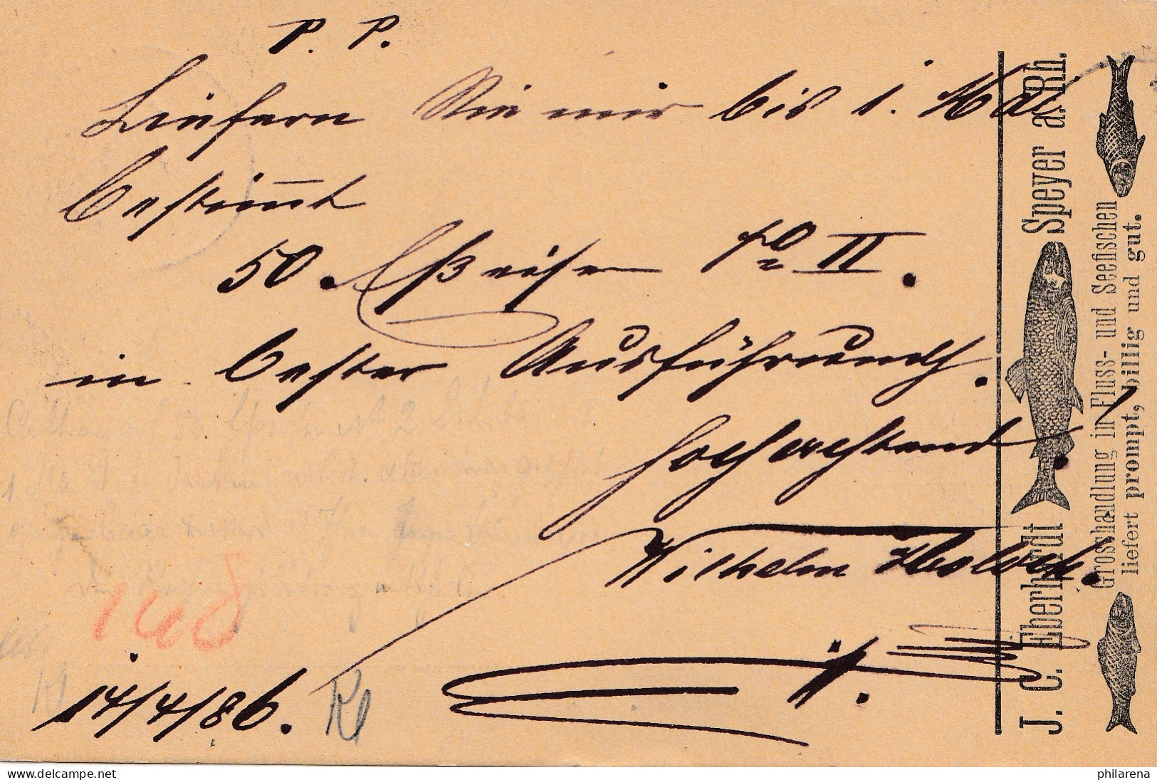 1886: Württemberg: Ganzsache Stuttgart, Rückseitig Werbung Fluss- Und Seefisch - Lettres & Documents