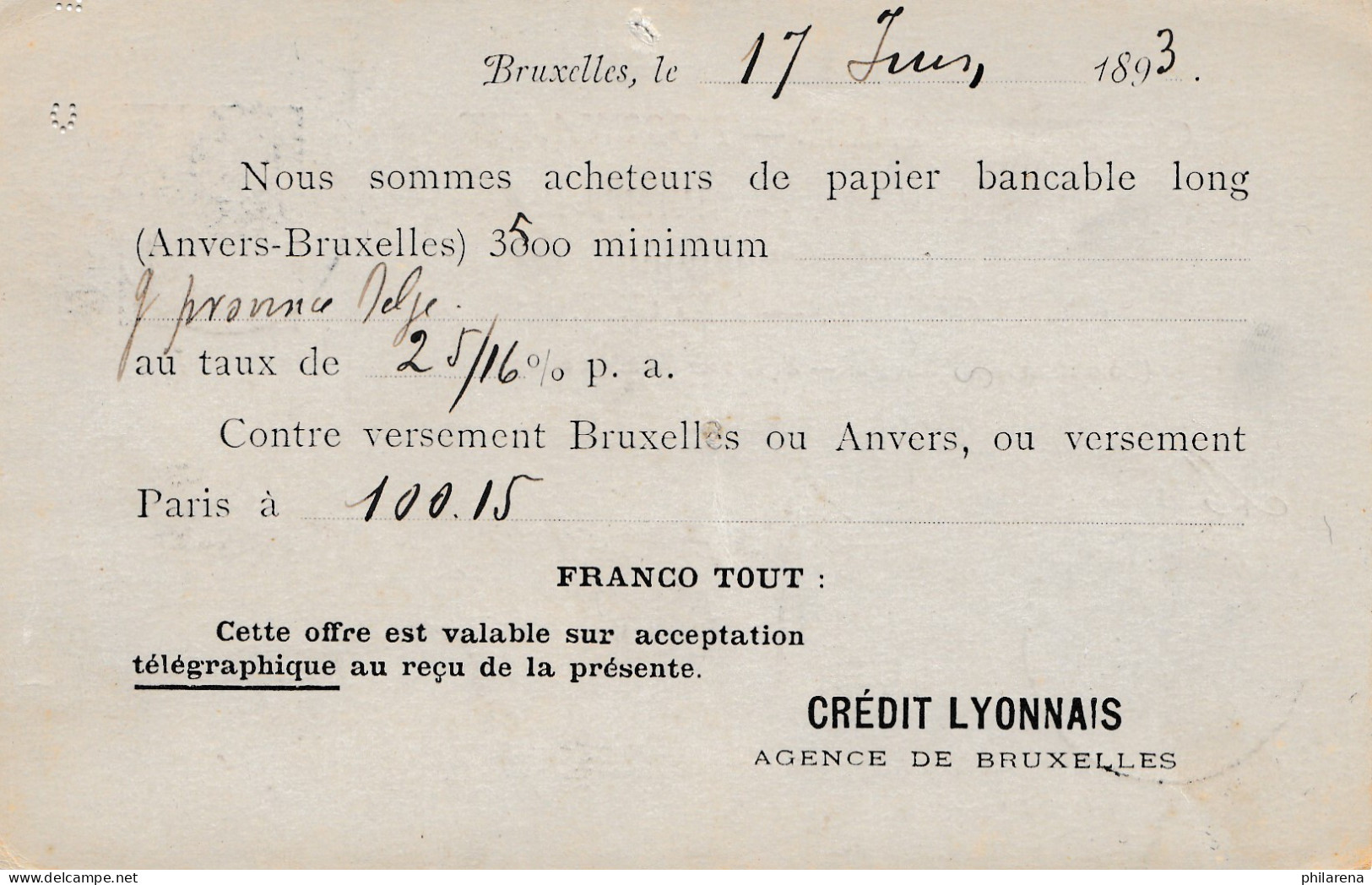 Belgien: 1893 Ganzsache Belgien Nach Bremen - Sonstige & Ohne Zuordnung