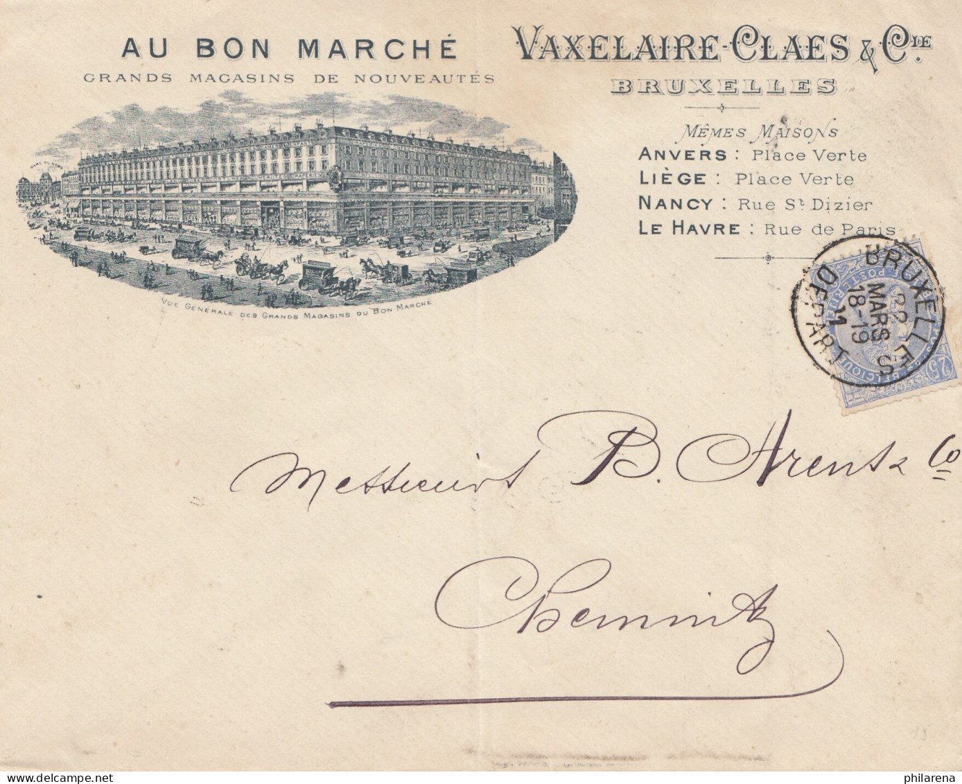 Belgien: 1901: Letter From Bruxelles To Chemnitz-Au Bon Marche - Autres & Non Classés