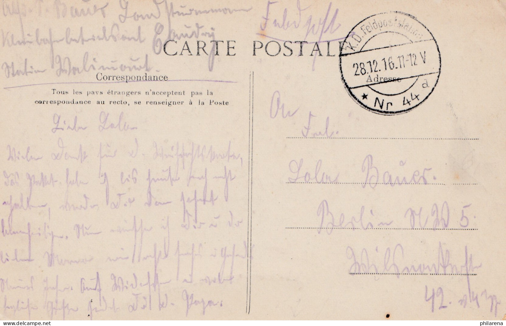 Belgien: 1916: Feldpost: Souvenir De Walincourt - Otros & Sin Clasificación
