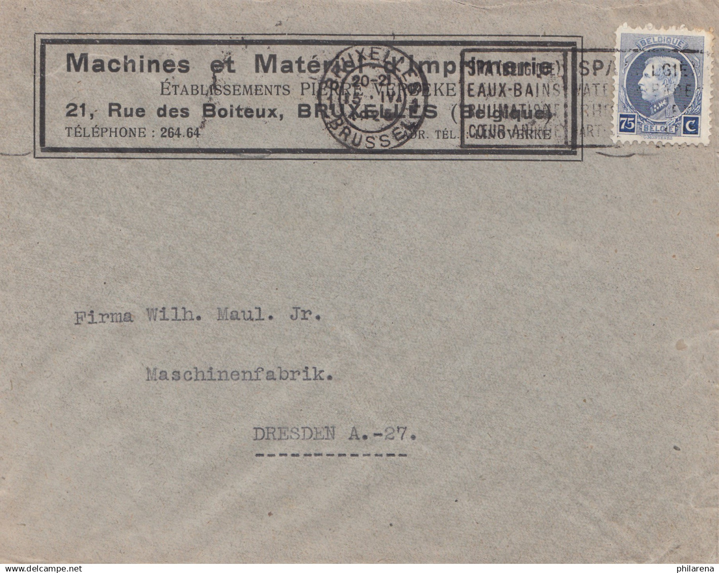 Belgien: 1925: Construction De Machines Bruxelles Nach Dresden: Druckmaschinen - Autres & Non Classés