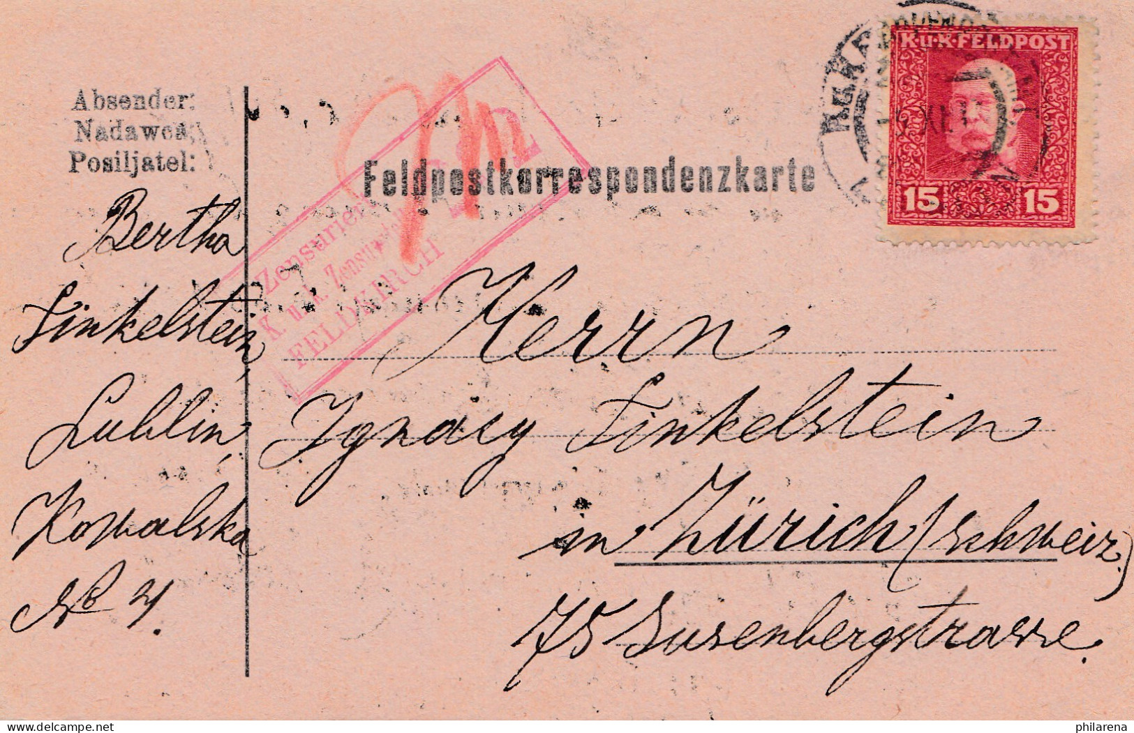 1917: Feldpostkorrespondenzkarte Lublin Nach Zürich - Other & Unclassified