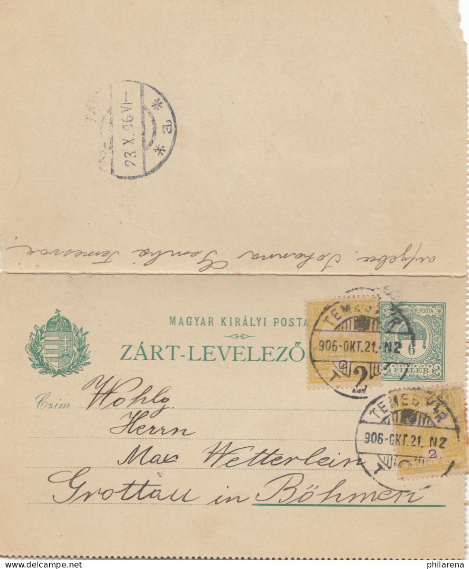 Ungarn: 1906: Ganzsache Temesvor Nach Böhmen Grottau - Other & Unclassified