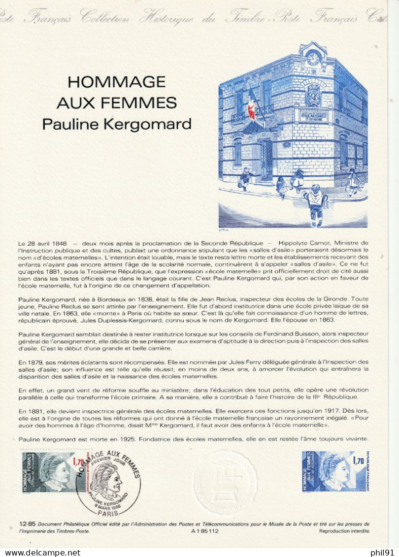 FRANCE    Document "Collection Historique Du Timbre Poste"    Hommage Aux Femmes  Pauline Kergomard    N° Y&T  2361 - Documents De La Poste