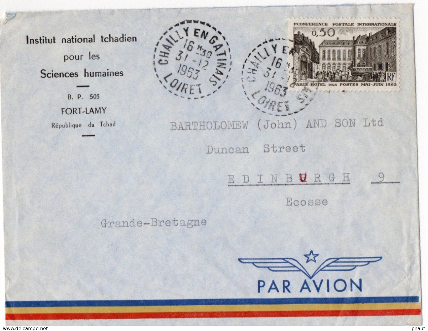 Recette Distribution CHAILLY En Gatinais Loiret Sur Lettre Pour L'Angleterre - 1961-....