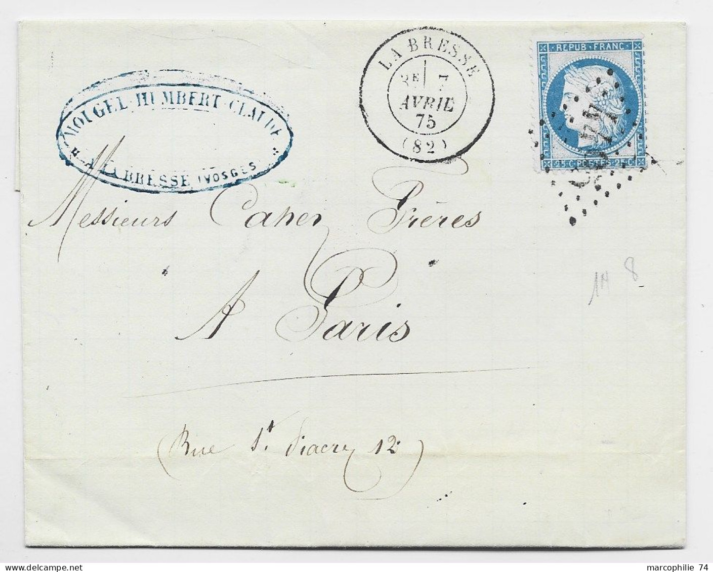 VOSGES N° 60 GC 4495 TYPE 17 LA BRESSE 7 AVRIL 1875 LETTRE - 1849-1876: Classic Period