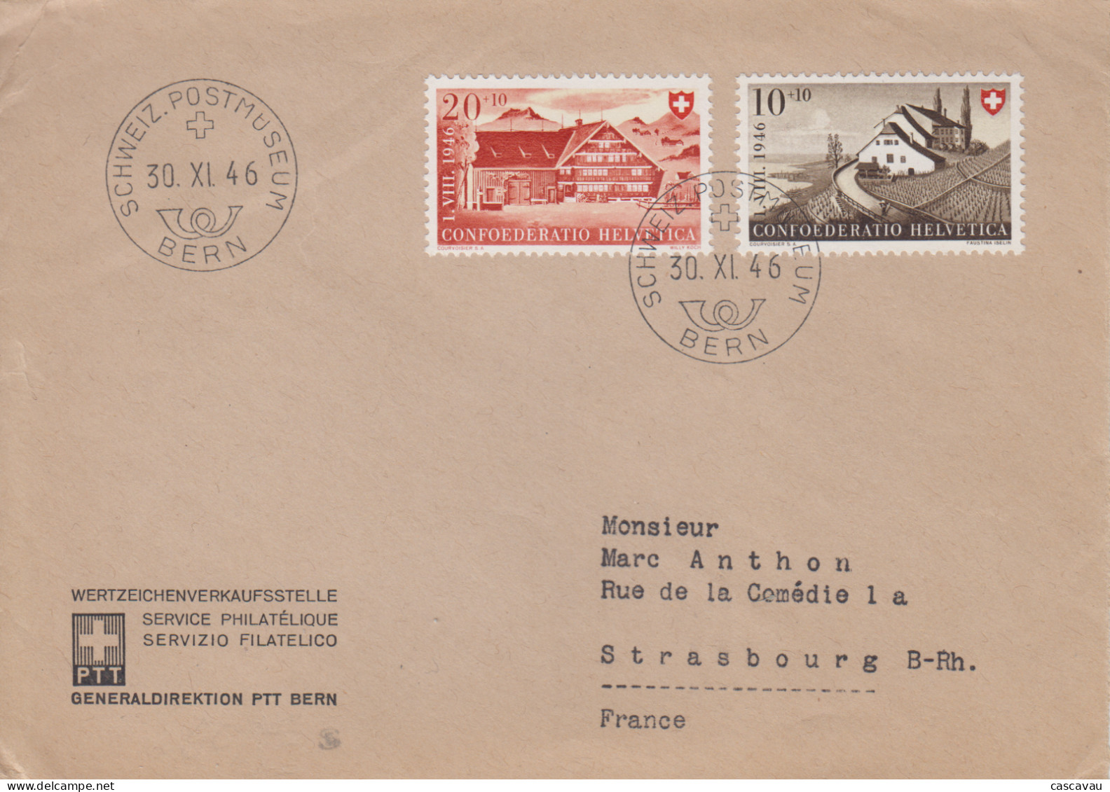 Enveloppe   SUISSE   Fête  Nationale    Schweiz  Postmuseum   BERN   1946 - Covers & Documents