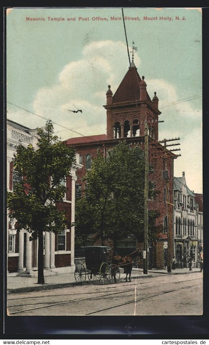 AK Mount Holly, NJ, Masonic Temple And Post Office  - Autres & Non Classés
